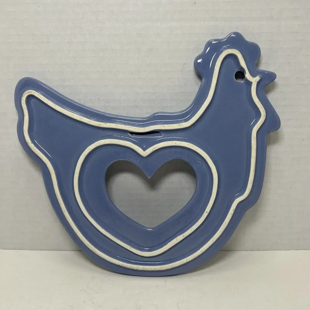 Treasure Craft Ceramic Pale Blue Chicken Hen Trivet Wall Decor Country Heart